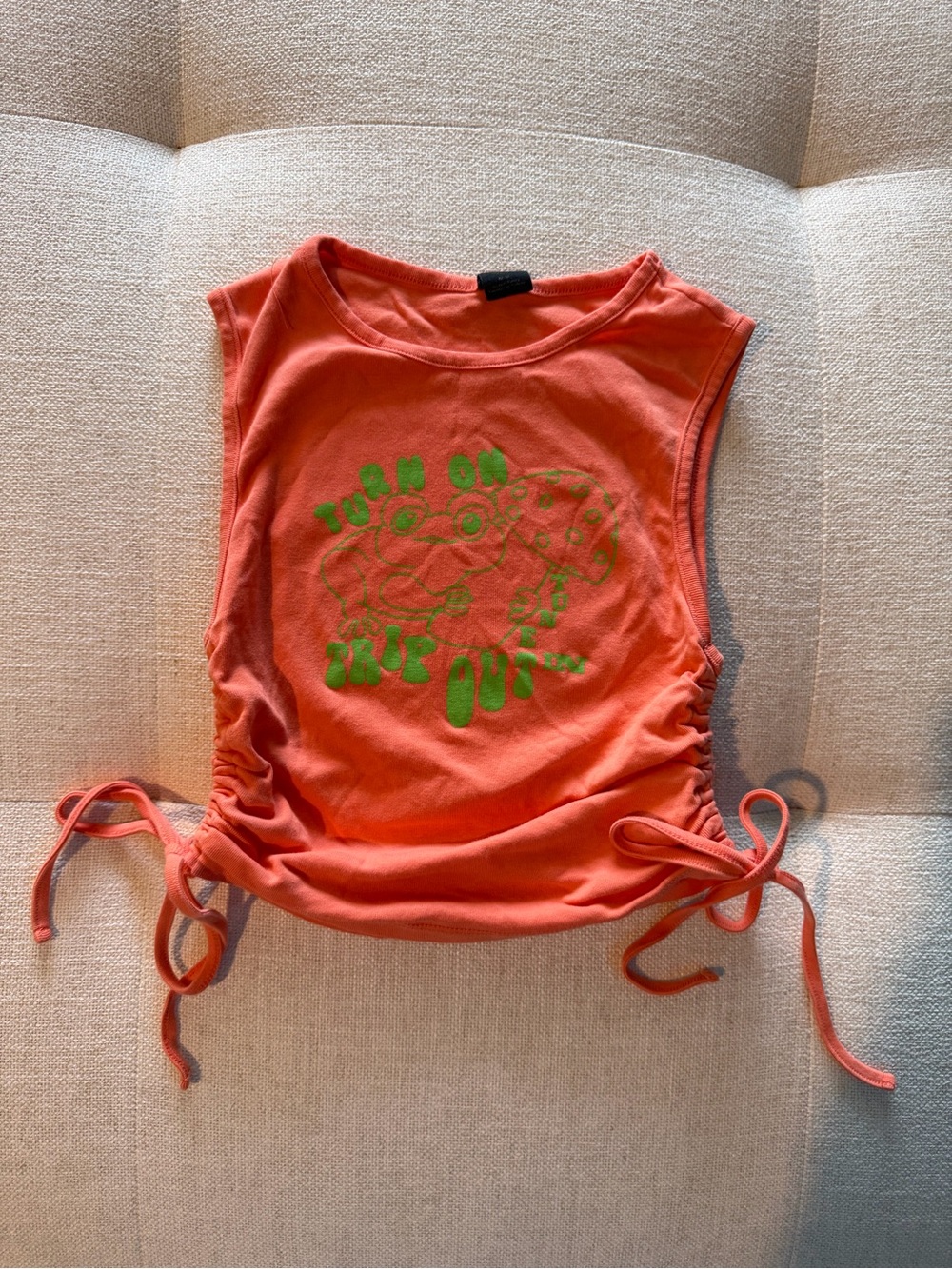 Urban Outfitters Coral Tank Top with Lime Green Graphic